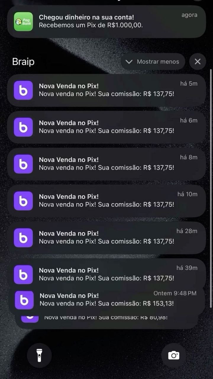 Notificações de vendas e comissões no Pix