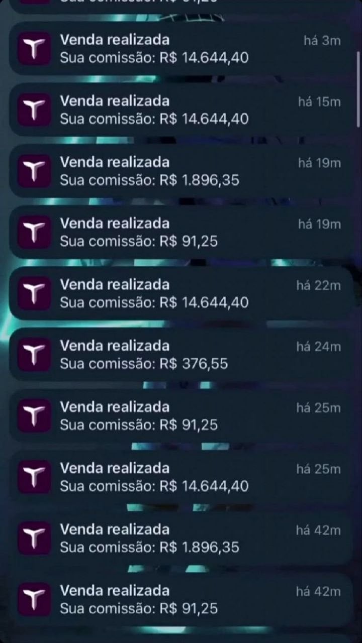 Notificações de vendas e comissões