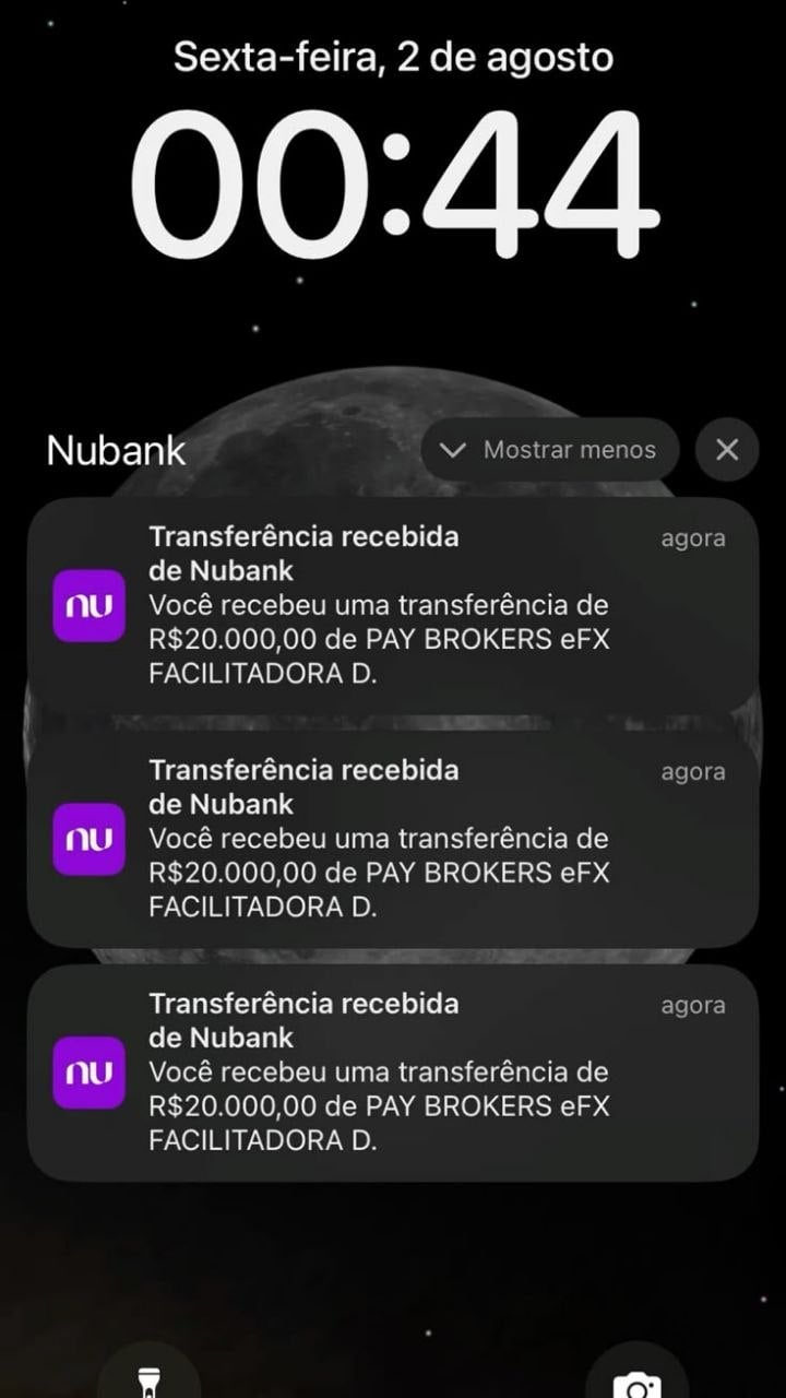 Notificações de transferências recebidas no Nubank