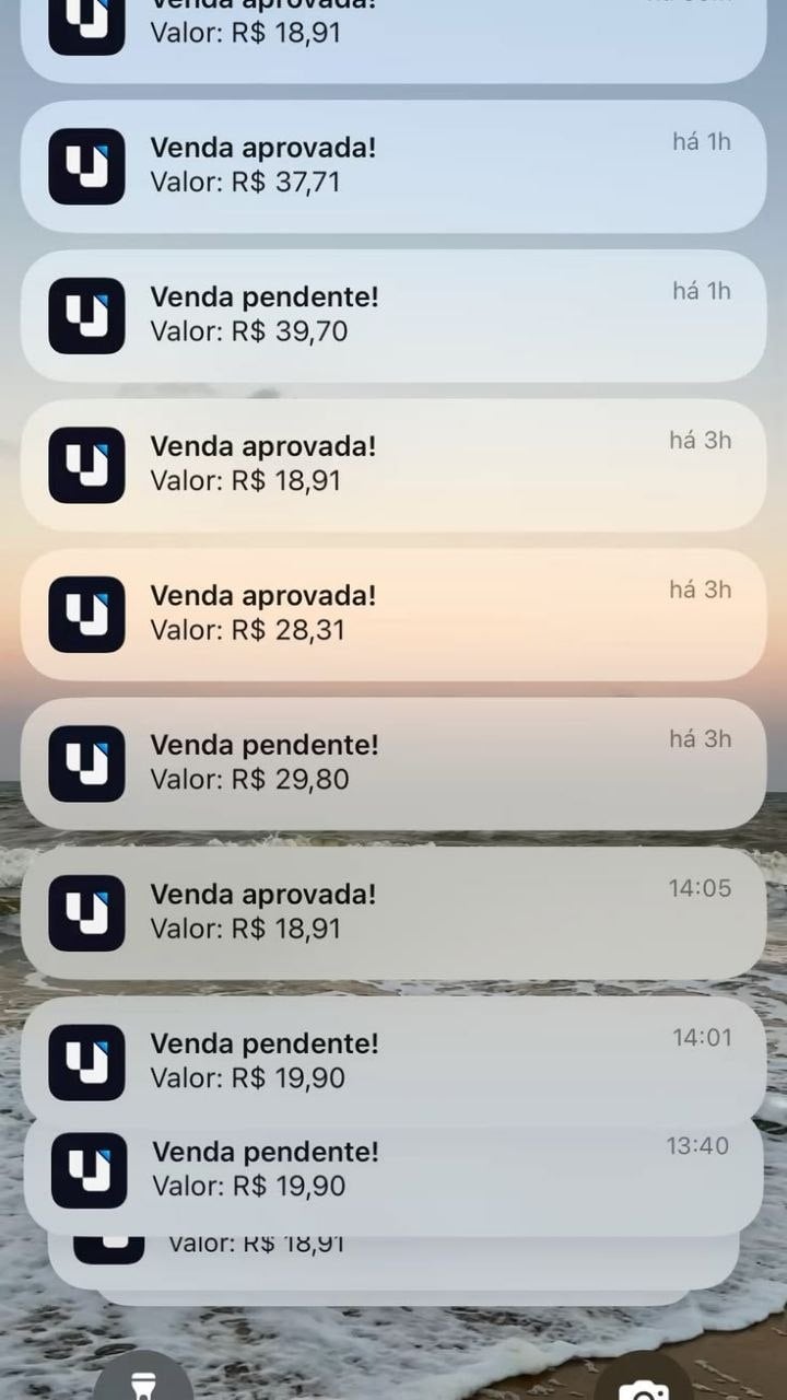 Notificações de vendas aprovadas e pendentes